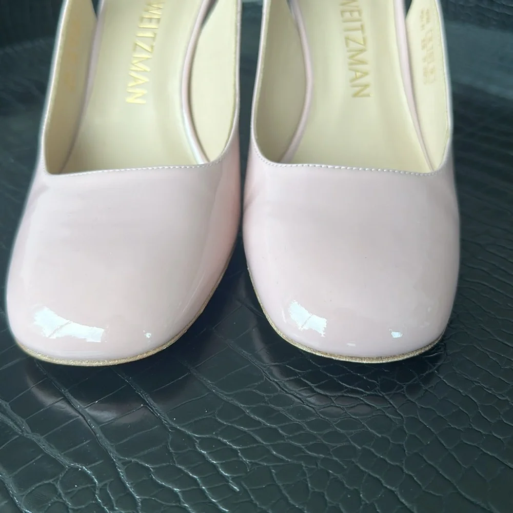 Stuart Weitzman Blush Patent Slingback Block Heels